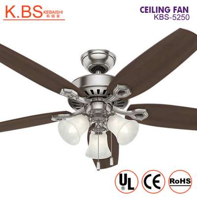 High Quality Modern Hunter Design Air Cooling Nickel 52 Inch 3 Lamps Led Ceiling Fan With Light