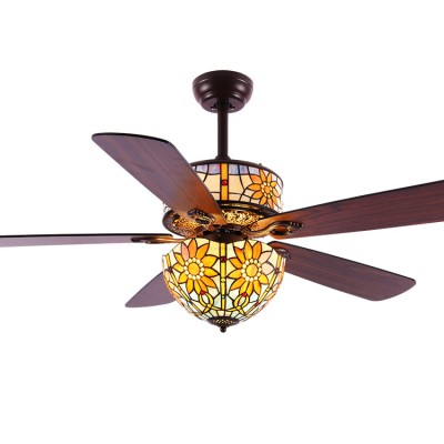 52 Inches Decorative Fancy Tiffany Electrical Remote Control Ceiling Fan With Light